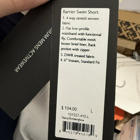 Rhone Barrier Swim Shorts Men's Large Navy Emberglow NWT Lined $10 Active Comfy - Picture 7 of 8